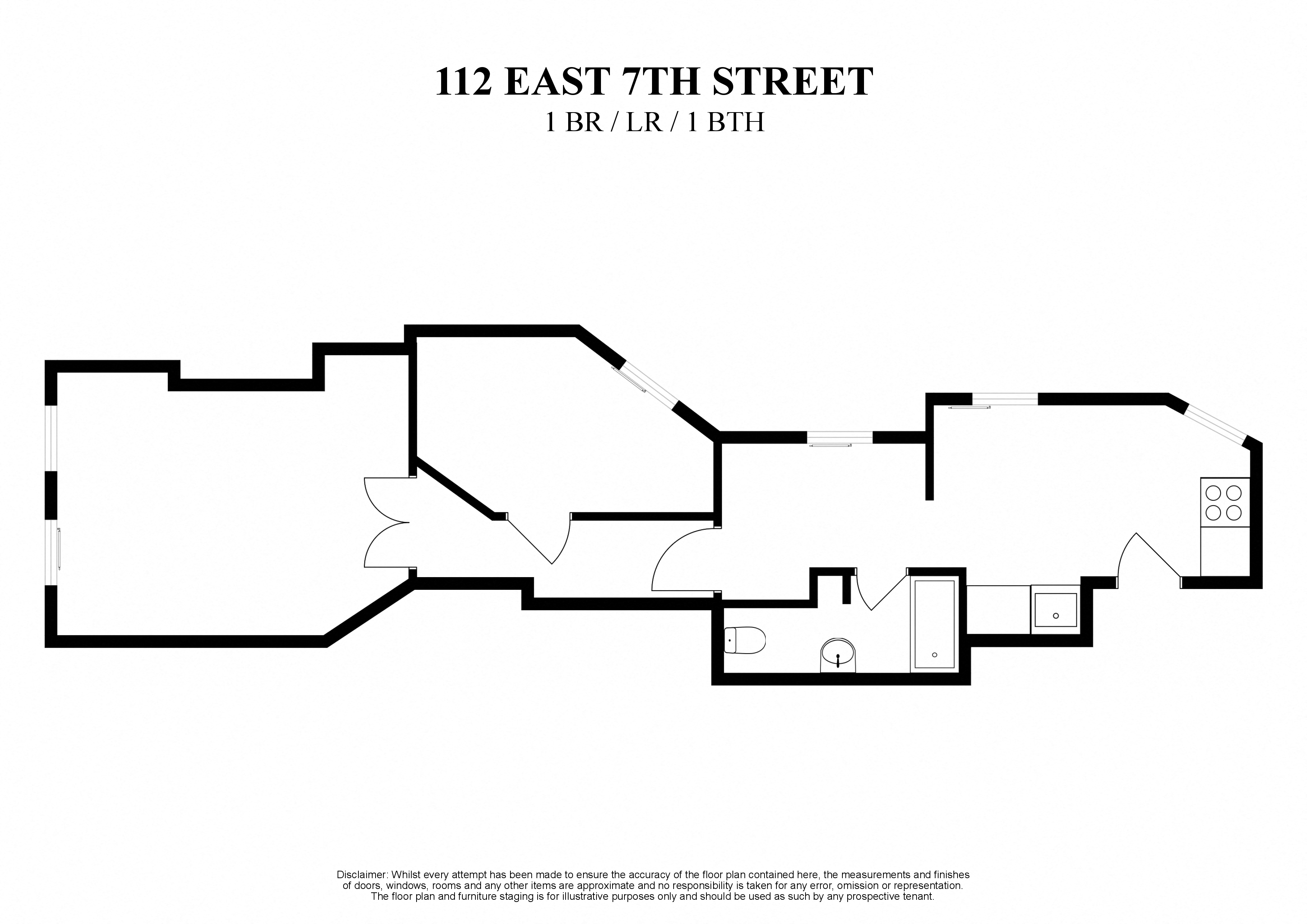 Floor plan for 1 bed, 1 bath, 450 sqft